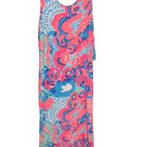 Lilly Pulitzer Coral Pink & Blue Abstract Print Maxi Dress